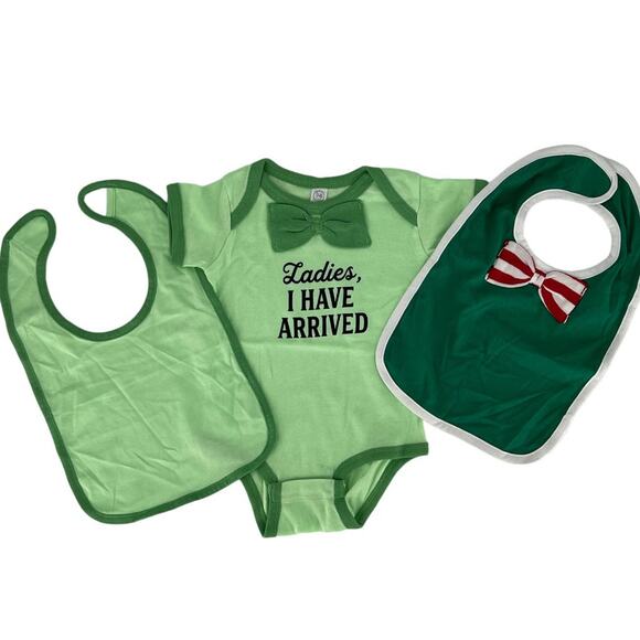 Rabbit Skins Infant Short Sleeve Bow-Tie Bodysuit and Two Bibs 12 Months - Picture 1 of 11